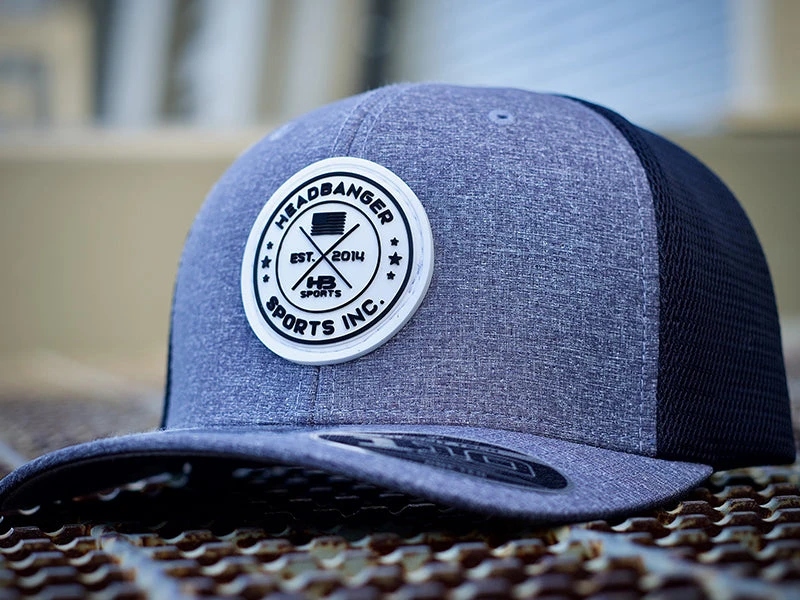 Headbanger Exclusive Flexfit Snapback Hat: Grey With White Circle Badge 1 Headbanger Exclusive Flexfit Snapback Hat: Grey With White Circle Badge