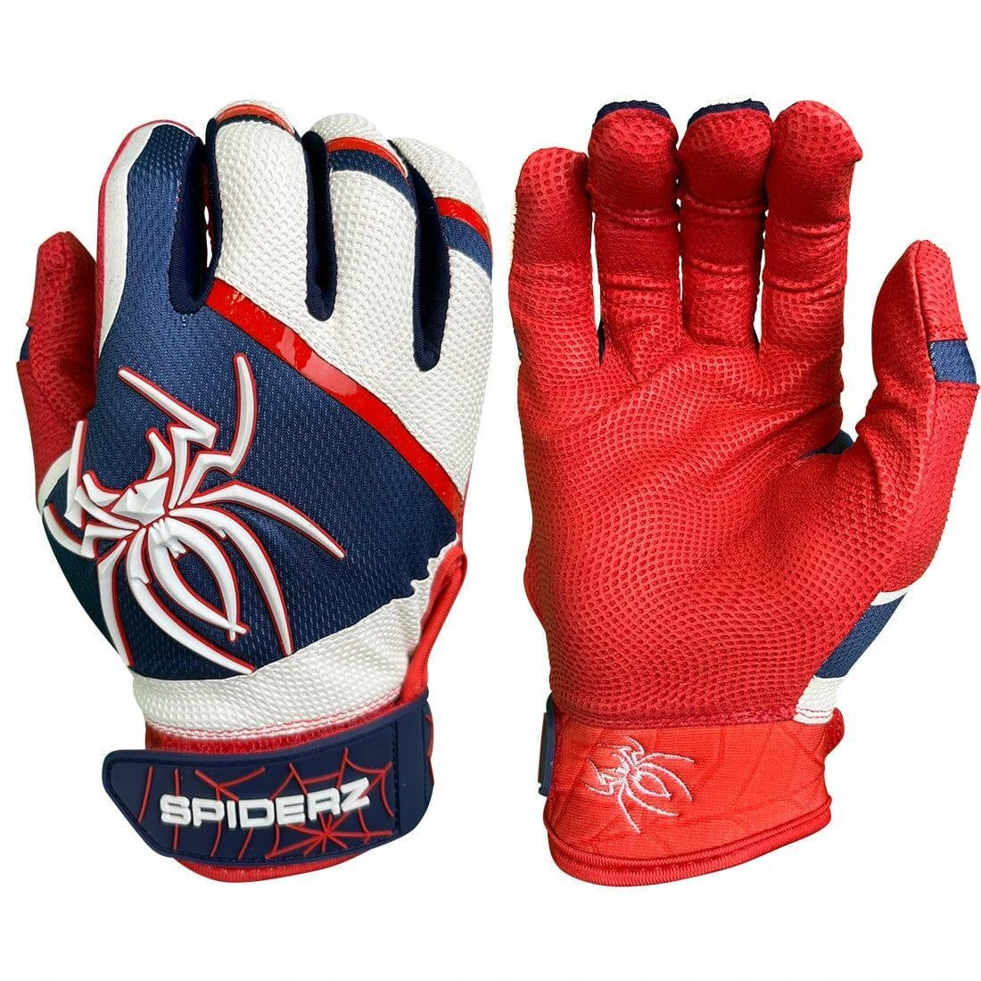 2023 Spiderz Pro Model Batting Gloves: White/Red/Navy 1 2023 Spiderz Pro Model Batting Gloves: White/Red/Navy