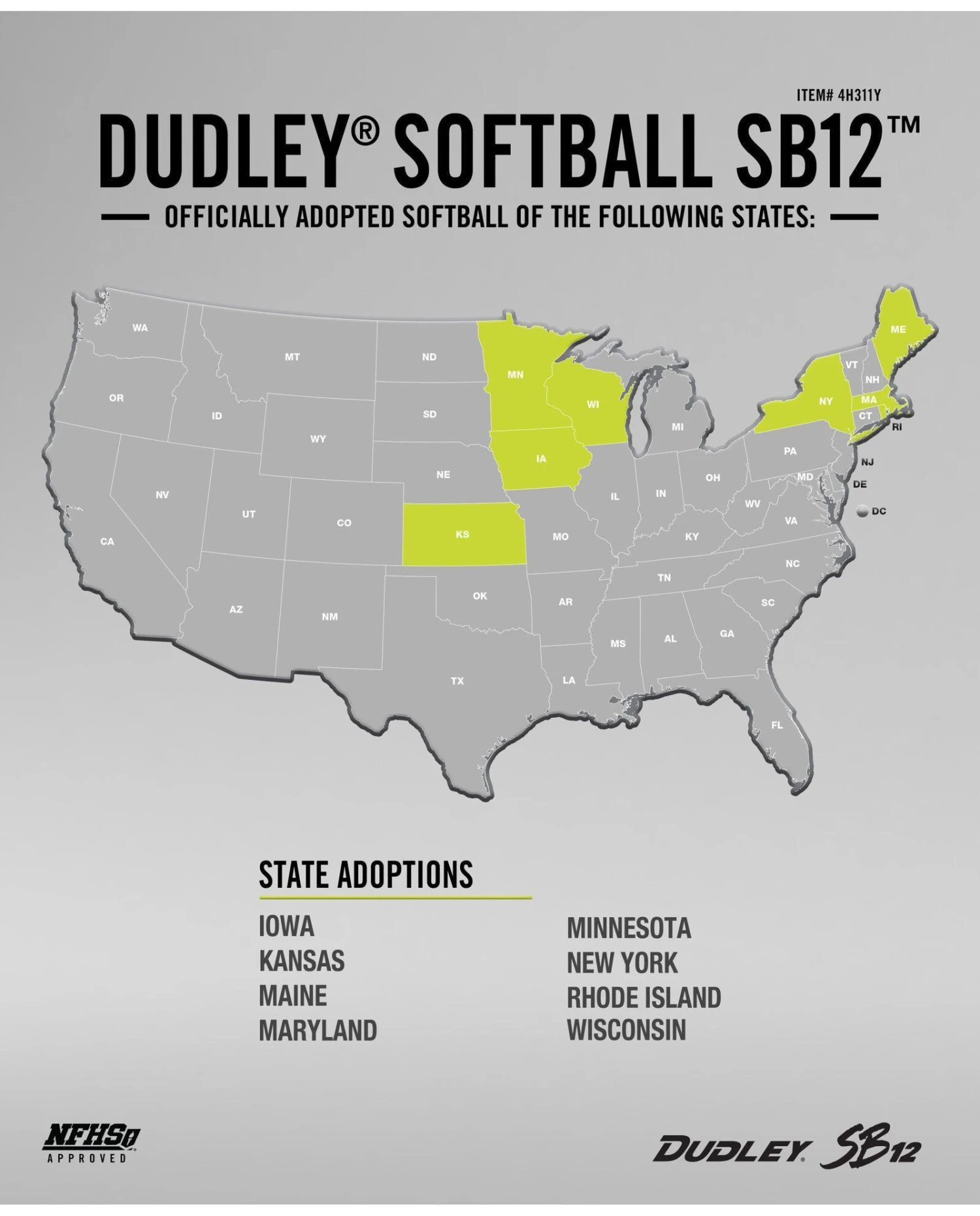 Dudley 12" NFHS SB 12 Fastpitch Softballs (Dozen): 4H311Y 2 Dudley 12" NFHS SB 12 Fastpitch Softballs (Dozen): 4H311Y - Image 2