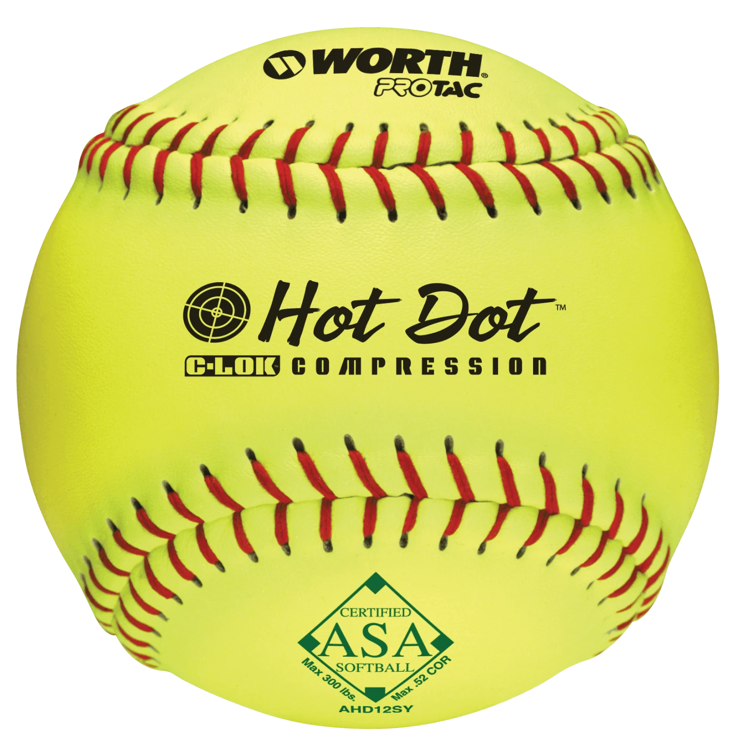 Worth 12" ASA Hot Dot Slowpitch Softballs (Dozen): AHD12SY 1 Worth 12" ASA Hot Dot Slowpitch Softballs (Dozen): AHD12SY