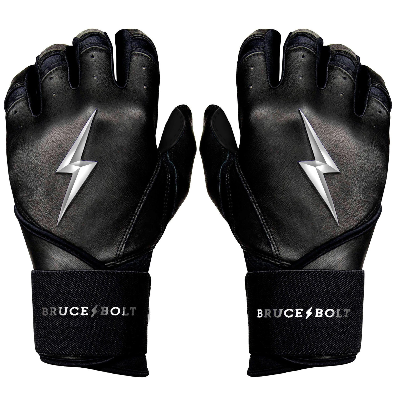 Bruce Bolt PREMIUM PRO Chrome Series Long Cuff Batting Gloves: Black 1 Bruce Bolt PREMIUM PRO Chrome Series Long Cuff Batting Gloves: Black