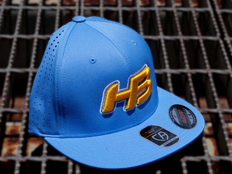 Headbanger Sports I8503 Cap America Flexfit Perforated Performance Hat: Powder Blue & Yellow 3 Headbanger Sports I8503 Cap America Flexfit Perforated Performance Hat: Powder Blue & Yellow - Image 3
