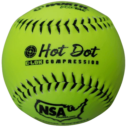Worth 11" Hot Dot NSA Slowpitch Softballs 52/275 (Dozen): NO11SY 1 Worth 11" Hot Dot NSA Slowpitch Softballs 52/275 (Dozen): NO11SY