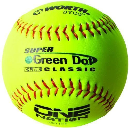 Worth 11" One Nation Green Dot Slowpitch Softballs (Dozen): ON11CY 1 Worth 11" One Nation Green Dot Slowpitch Softballs (Dozen): ON11CY