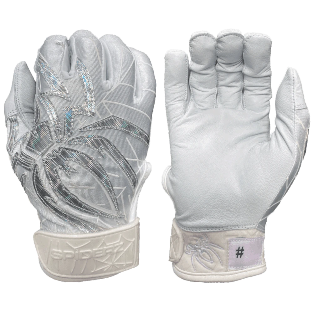2022 Spiderz PRIZM Batting Gloves: White/Silver 1 2022 Spiderz PRIZM Batting Gloves: White/Silver