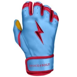 Bruce Bolt PREMIUM PRO BADER Series Short Cuff Batting Gloves: Baby Blue -Head Banger Sports Store SC HBB RIGHT