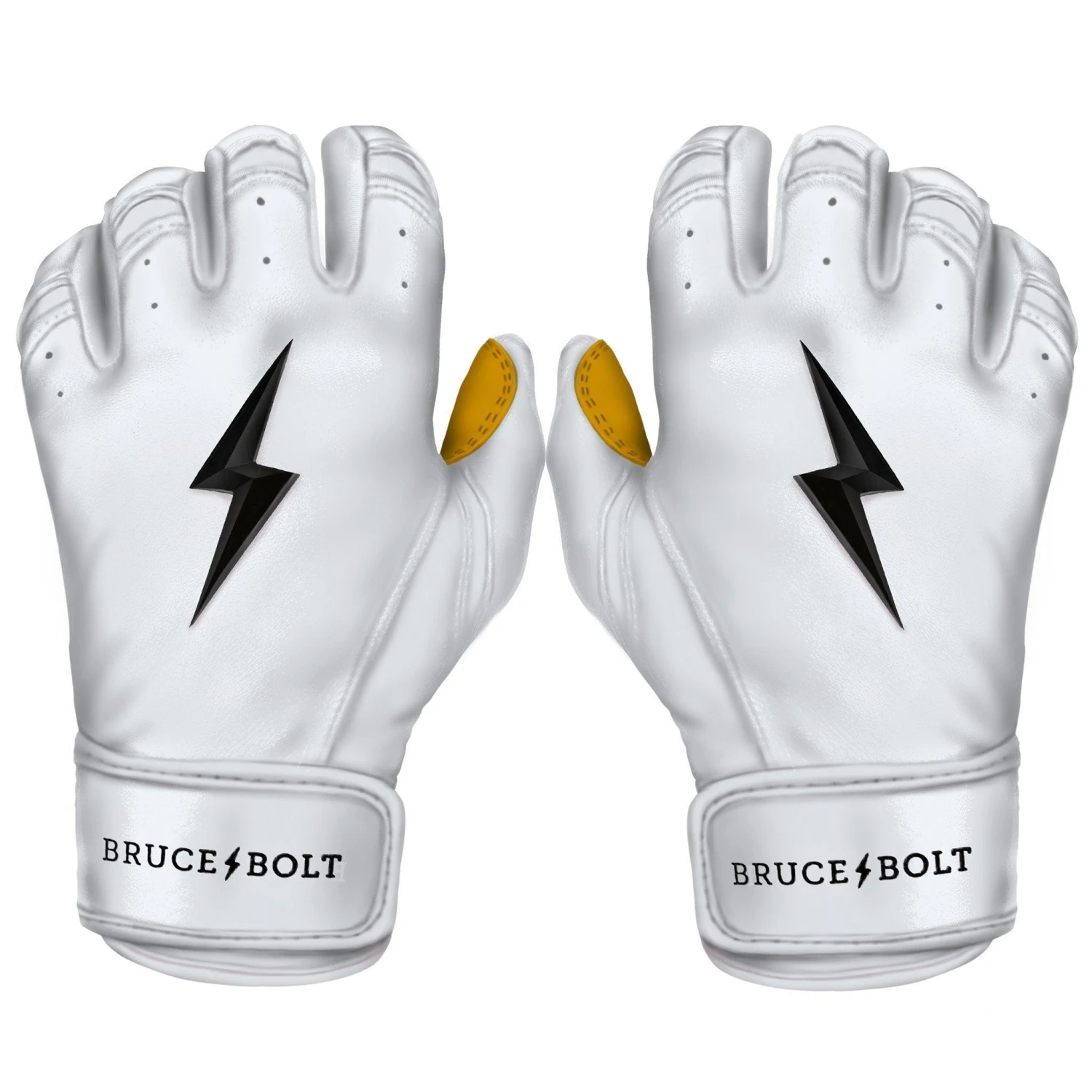 Bruce Bolt PREMIUM PRO Short Cuff Batting Gloves: White 1 Bruce Bolt PREMIUM PRO Short Cuff Batting Gloves: White