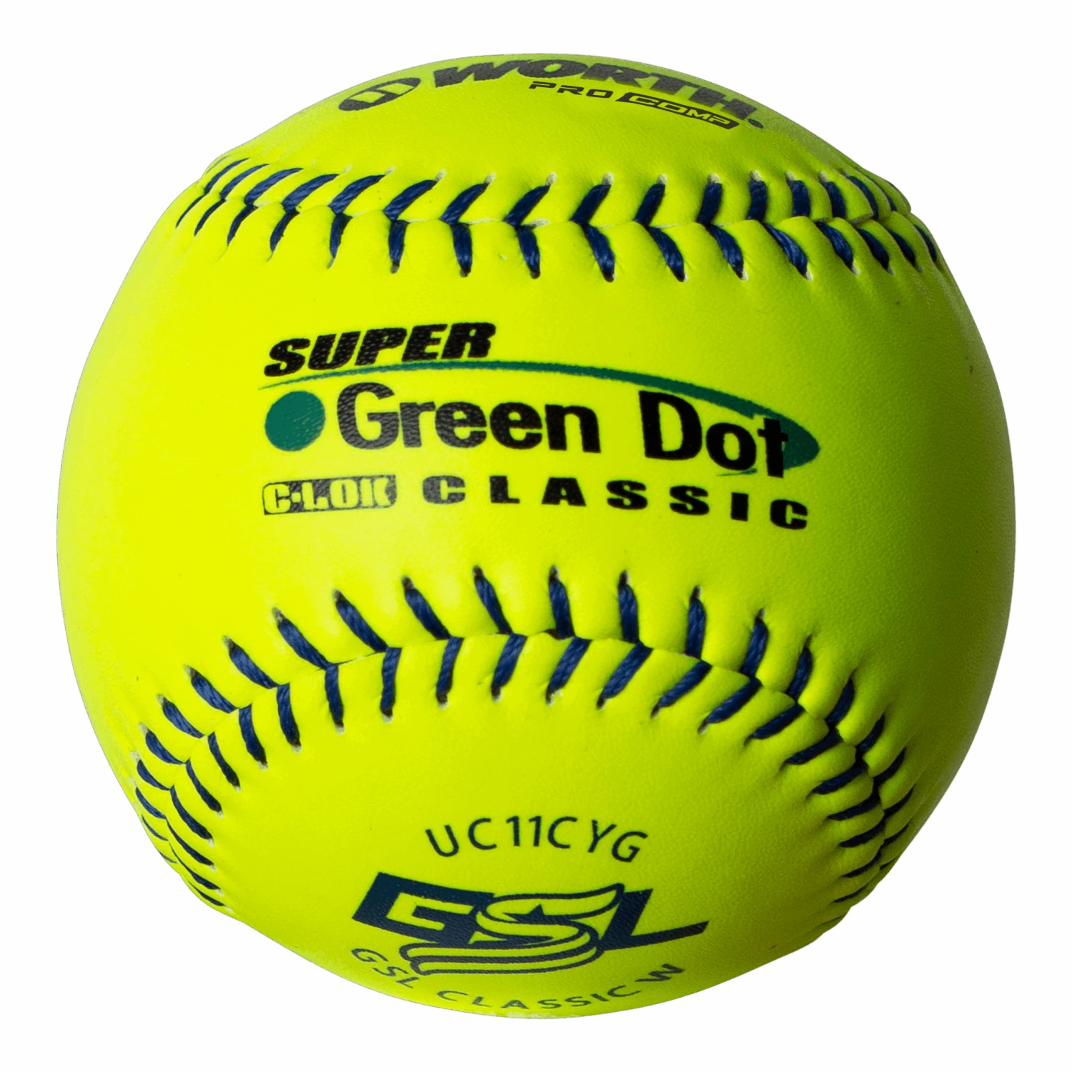 Worth 11" GSL Super Green Dot Classic W Composite Softballs (Dozen): UC11CYG 1 Worth 11" GSL Super Green Dot Classic W Composite Softballs (Dozen): UC11CYG