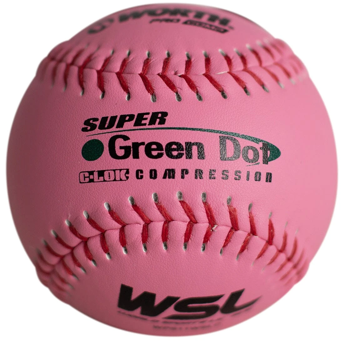 Worth Pink 11" WSL Super Green Dot 47/400 Slowpitch Softballs (Dozen): WPS11WSLC 1 Worth Pink 11" WSL Super Green Dot 47/400 Slowpitch Softballs (Dozen): WPS11WSLC